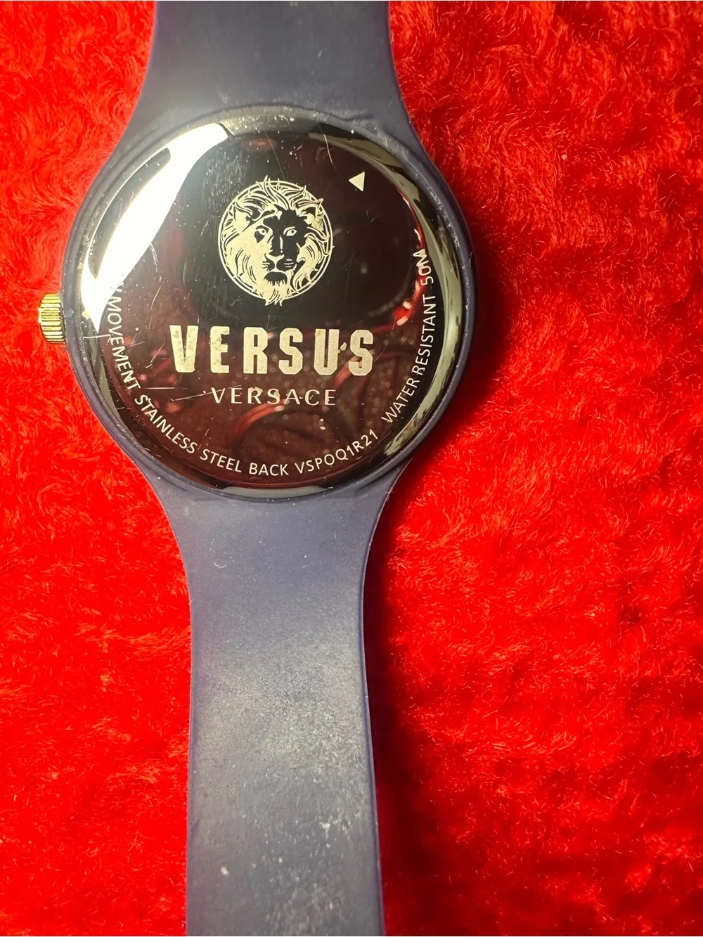Versace Versus Navy Blue Silicone Watch with Gold Accents